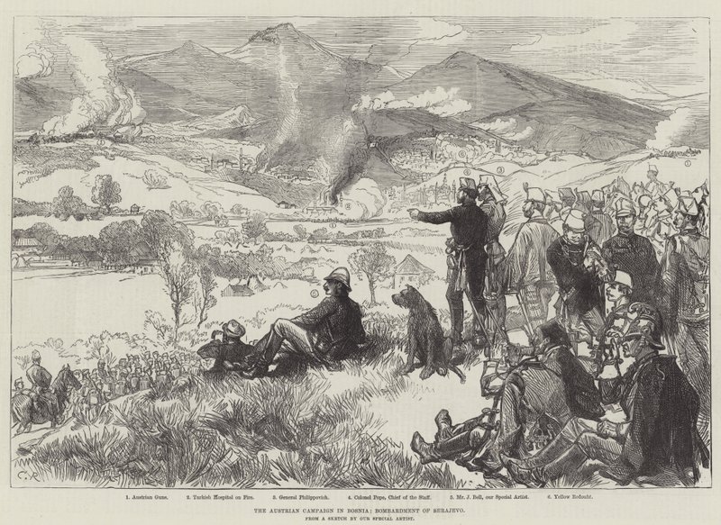 Kampania austriacka w Bośni, bombardowanie Serajewa autorstwa Sir John Charles Robinson