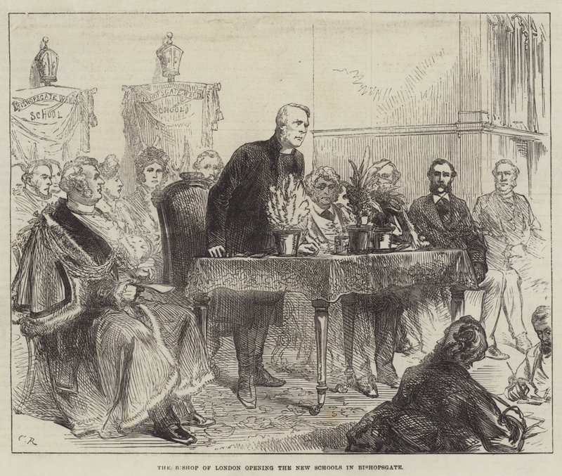 Biskup Londynu otwiera nowe szkoły w Bishopsgate autorstwa Sir John Charles Robinson