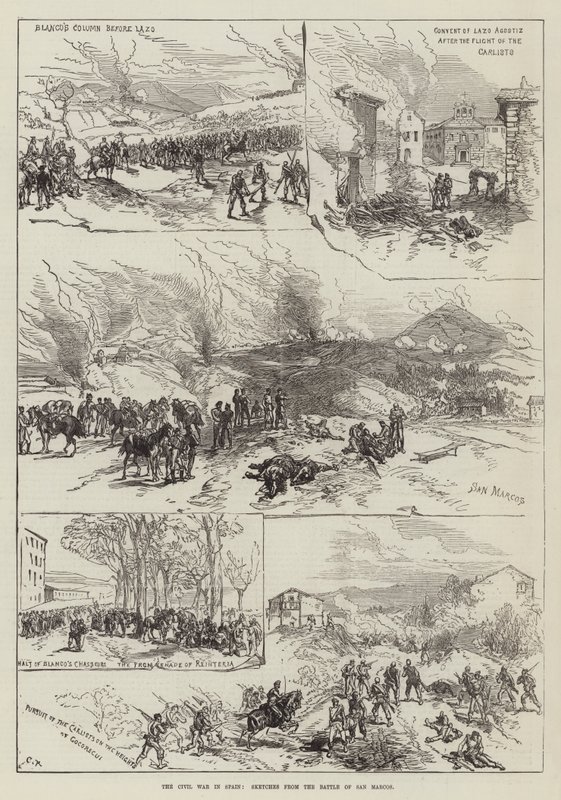Wojna domowa w Hiszpanii, szkice z bitwy pod San Marcos autorstwa Sir John Charles Robinson