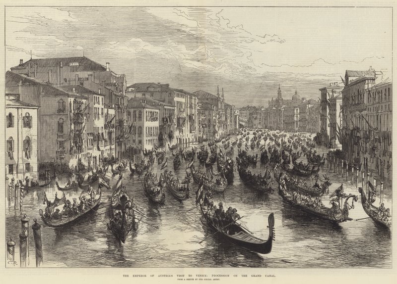 Wizyta cesarza Austrii w Wenecji, procesja na Canal Grande autorstwa Sir John Charles Robinson