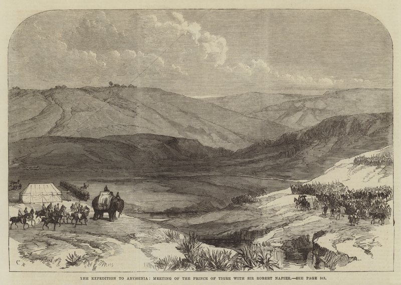 Wyprawa do Abisynii, spotkanie księcia Tygry z Sir Robertem Napier autorstwa Sir John Charles Robinson