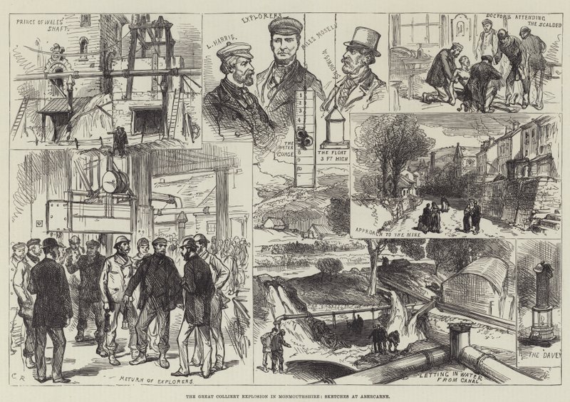 Wielka eksplozja w kopalni w Monmouthshire, szkice w Abercarne autorstwa Sir John Charles Robinson