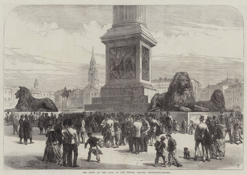 Lwy u podstawy kolumny Nelsona, Trafalgar-Square autorstwa Sir John Charles Robinson