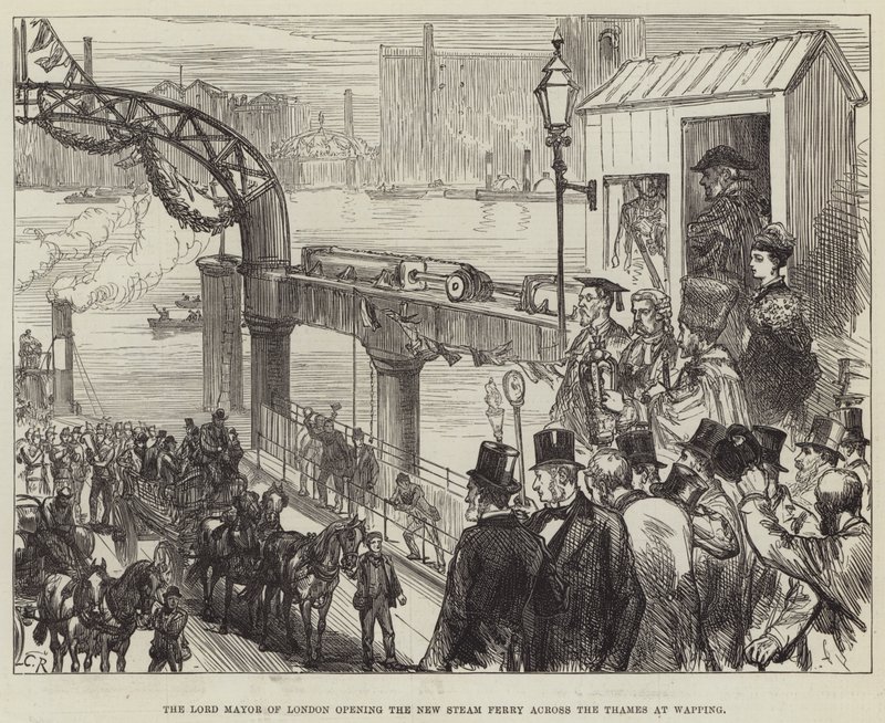 Lord burmistrz Londynu otwiera nowy prom parowy przez Tamizę w Wapping autorstwa Sir John Charles Robinson