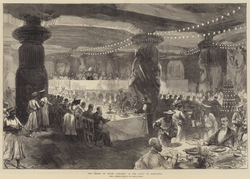 Książę Walii obiad w jaskiniach Elephanta autorstwa Sir John Charles Robinson