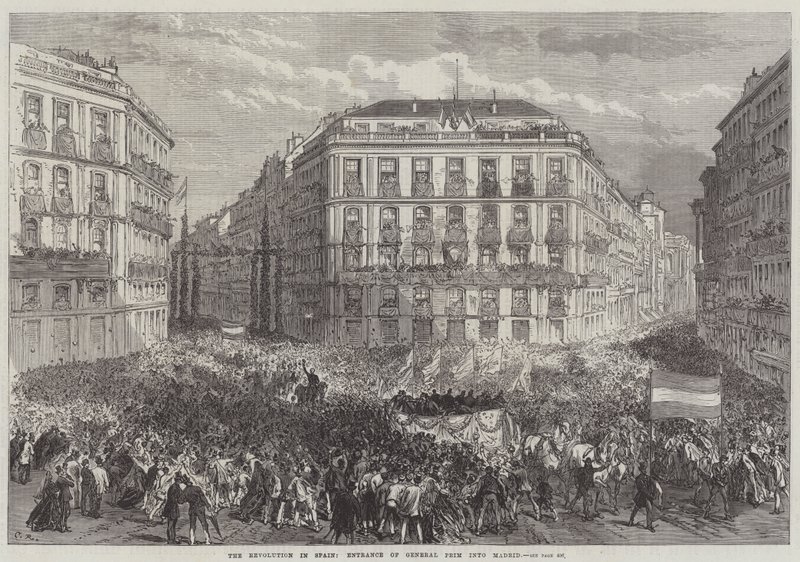 Rewolucja w Hiszpanii, wejście generała Prima do Madrytu autorstwa Sir John Charles Robinson