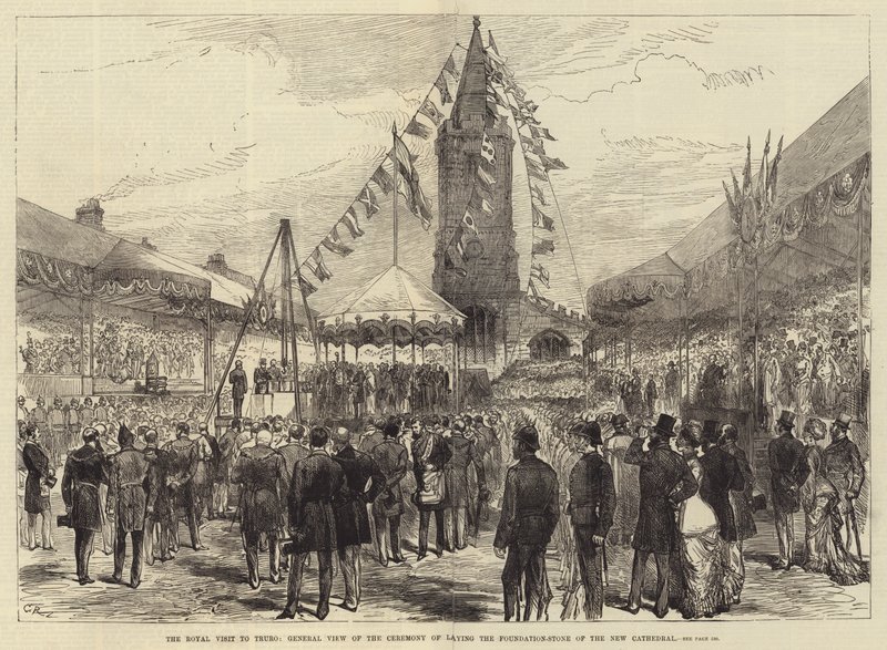 Królewska wizyta w Truro, widok ogólny na ceremonię położenia kamienia węgielnego pod budowę nowej katedry autorstwa Sir John Charles Robinson