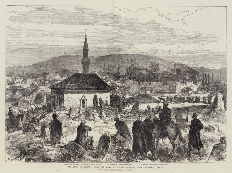 Miasto Plevna, od drogi do Lovatz (patrząc na północ), naszkicowane 11 grudnia autorstwa Sir John Charles Robinson
