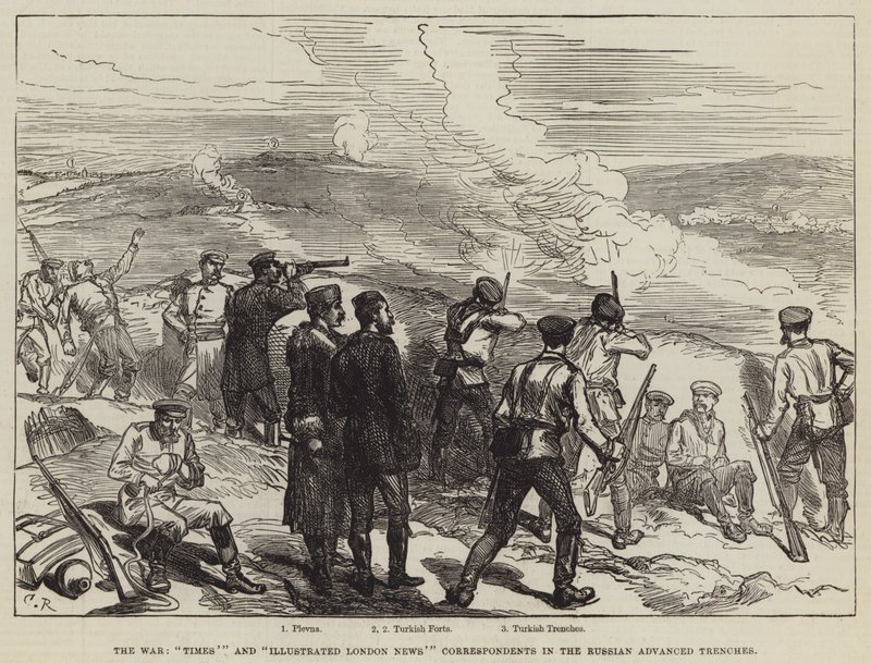 Korespondenci "The War", "Times" i "Illustrated London News" w rosyjskich okopach. autorstwa Sir John Charles Robinson
