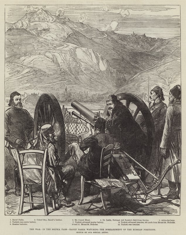 Wojna, w przełęczy Shipka, Raouf Pasha obserwuje bombardowanie pozycji rosyjskich autorstwa Sir John Charles Robinson