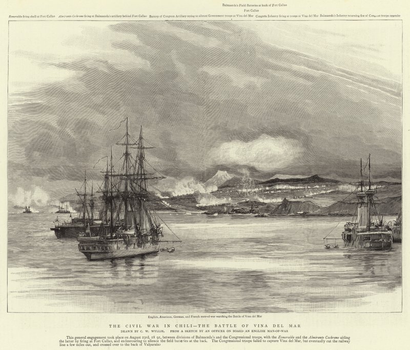 Wojna domowa w Chile, bitwa pod Vina del Mar autorstwa Charles William Wyllie