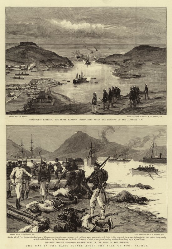 Wojna na Wschodzie, sceny po upadku Port Arthur autorstwa Charles William Wyllie