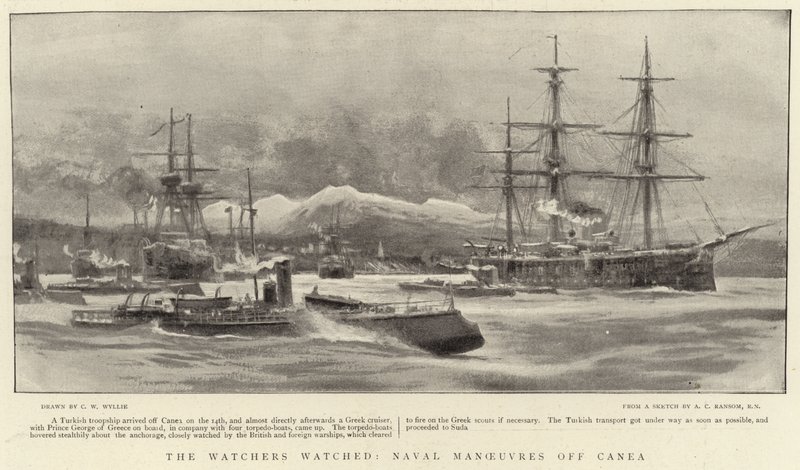 Obserwator obserwował Manewry morskie w Canea autorstwa Charles William Wyllie