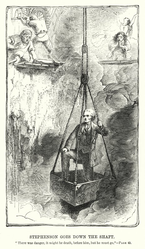 Stephenson schodzi w dół szybu (grawerowanie) autorstwa Charles Altamont Doyle