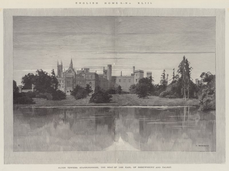 Angielskie domy, Alton Towers, Staffordshire, siedziba hrabiego Shrewsbury i Talbota autorstwa Charles Auguste Loye
