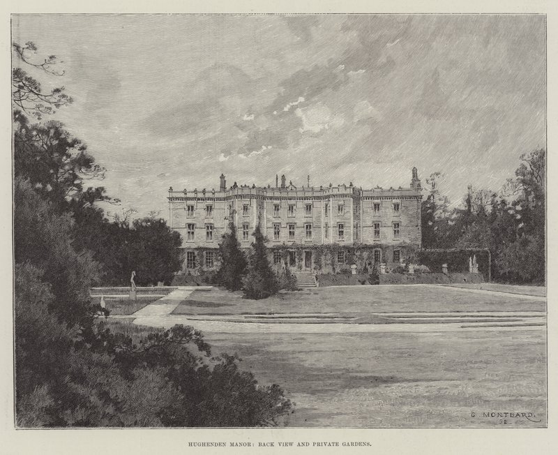 Dwór Hughenden, widok z tyłu i prywatne ogrody autorstwa Charles Auguste Loye