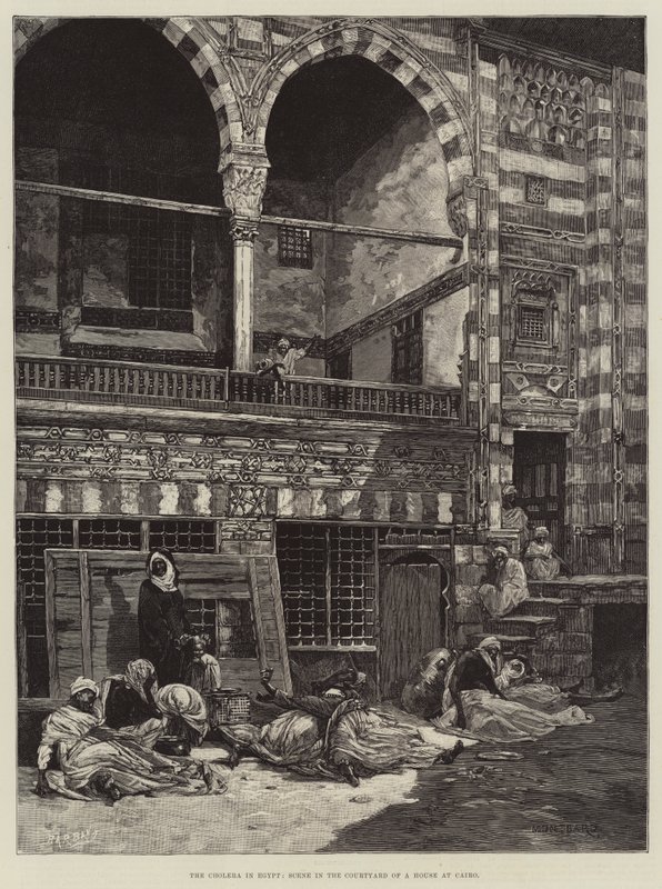 Cholera w Egipcie, scena na dziedzińcu domu w Kairze autorstwa Charles Auguste Loye