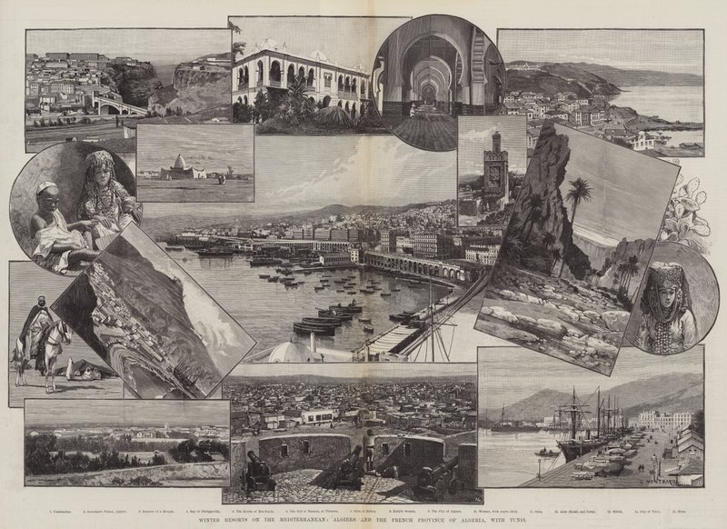 Ośrodki zimowe nad Morzem Śródziemnym, Algierem i francuską prowincją Algieria, z Tunis autorstwa Charles Auguste Loye