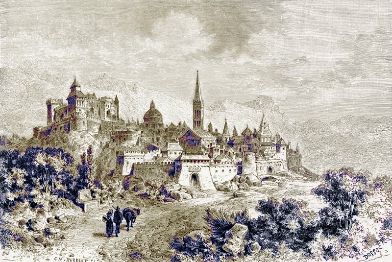 Widok Spoleto, ilustracja z "Historii Rzymu" Victora Duruy