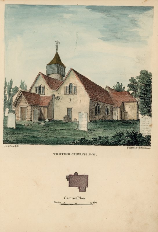 Południowo-zachodni widok na kościół Tooting autorstwa Charles Burton