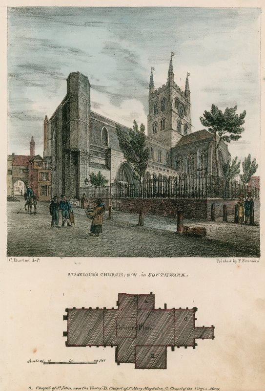 Kościół św. Zbawiciela, Southwark, Surrey, widok z północnego zachodu autorstwa Charles Burton