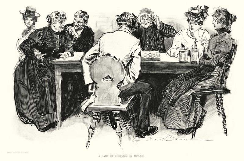 Gra w warcaby w Monachium (litografia) autorstwa Charles Dana Gibson