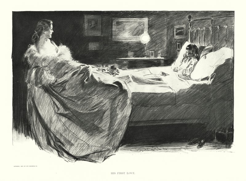 Jego pierwsza miłość (litografia) autorstwa Charles Dana Gibson