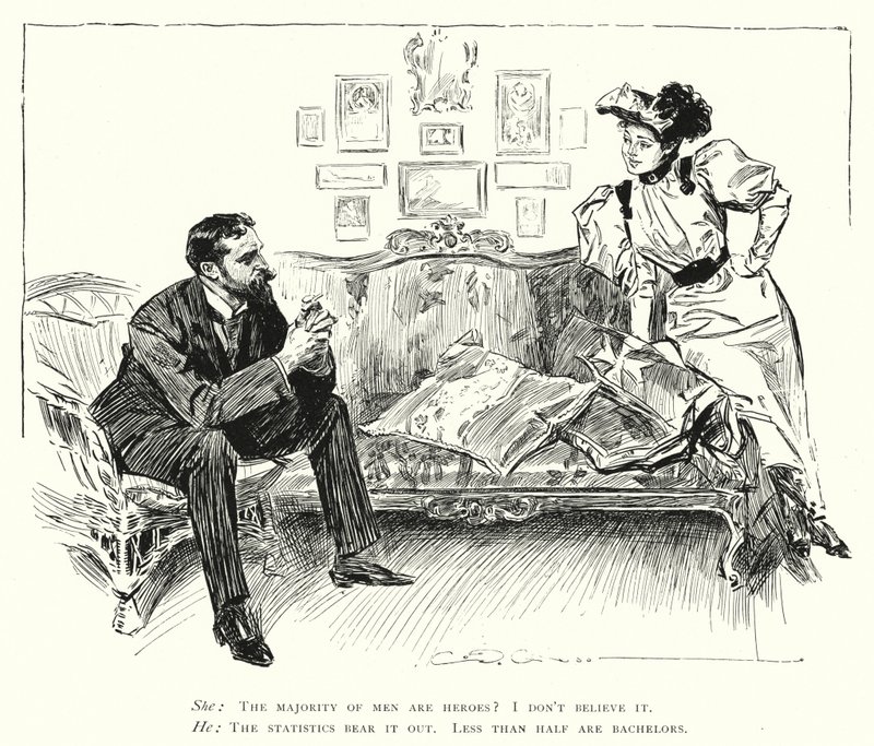 Mężczyźni to bohaterowie - mniej niż połowa to kawalerowie (lito) autorstwa Charles Dana Gibson