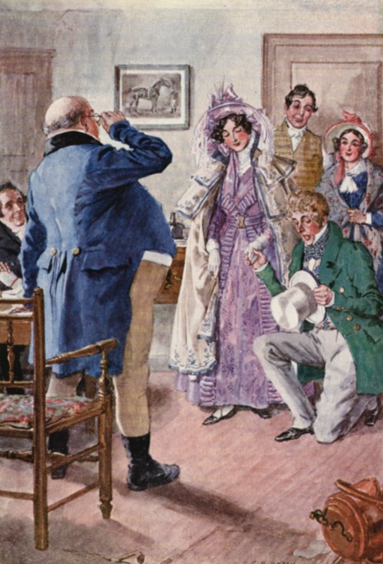 Ilustracja do The Pickwick Papers Charlesa Dickensa (kolorowa litografia) autorstwa Charles Edmund (after) Brock
