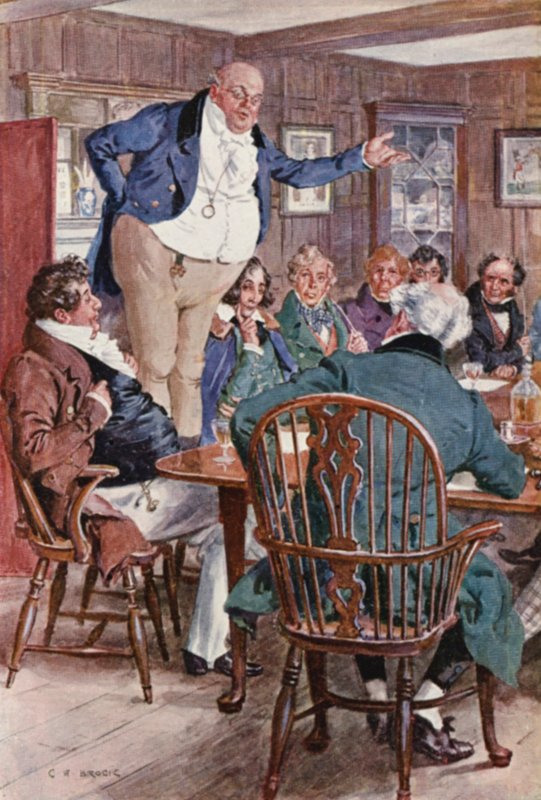 Ilustracja do The Pickwick Papers Charlesa Dickensa (kolorowa litografia) autorstwa Charles Edmund (after) Brock