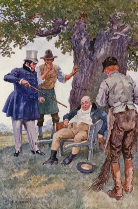 Ilustracja do The Pickwick Papers Charlesa Dickensa (kolorowa litografia) autorstwa Charles Edmund (after) Brock