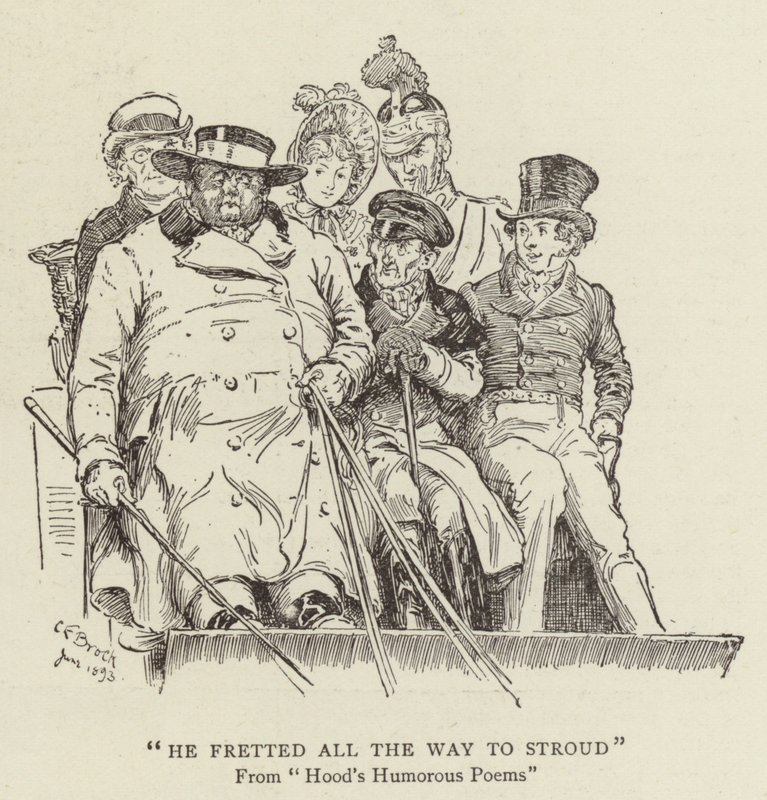 Niepokoił się przez całą drogę do Stroud, humorystyczne wiersze Hooda autorstwa Charles Edmund Brock