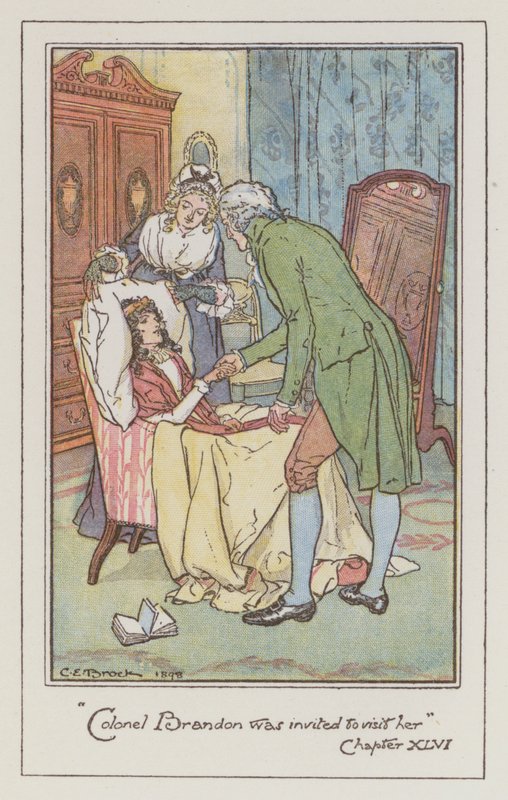 Ilustracja do Rozważnej i romantycznej Jane Austen (litografia kolorowa) autorstwa Charles Edmund Brock