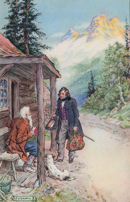 Ilustracja do książki "Wielka kamienna twarz" Nathaniela Hawthorne