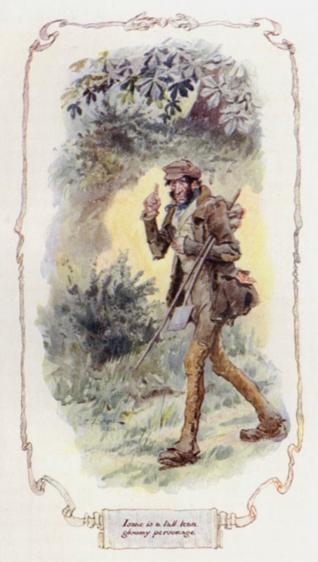 Izaak jest wysoką, szczupłą, ponurą postacią (litografia kolorowa) autorstwa Charles Edmund Brock