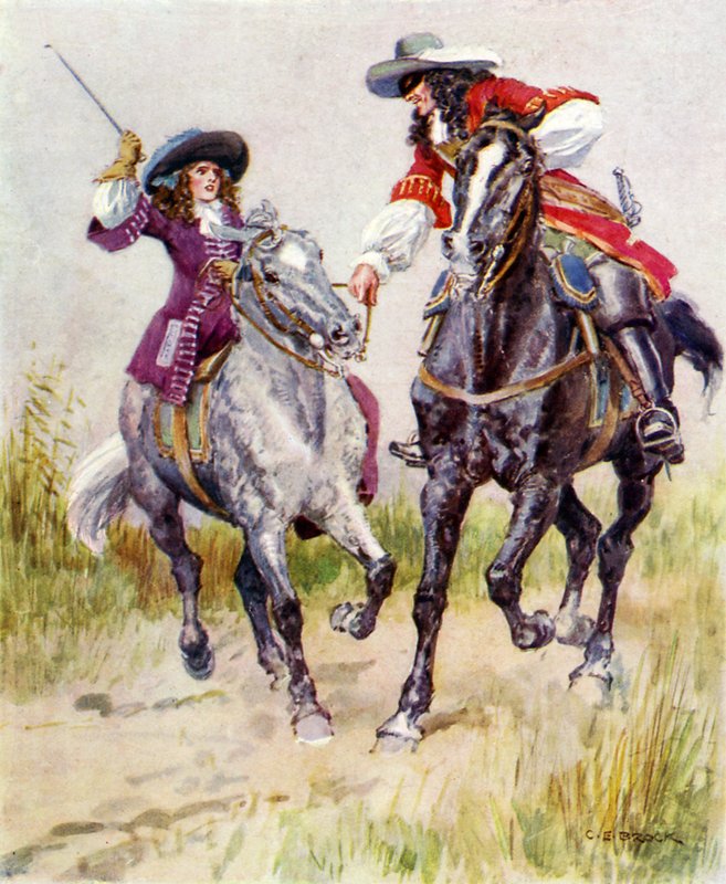 Zamaskowany rozbójnik zatrzymujący piękną dziewczynę autorstwa Charles Edmund Brock