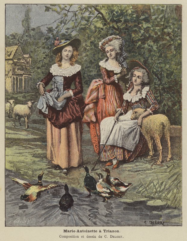 Marie Antoinette w Trianon (kolor lito) autorstwa Charles Edouard Delort