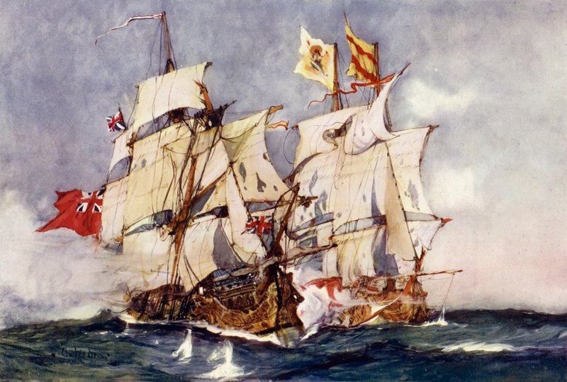 Centurion Ansona zdobywa hiszpański galeon Nuestra Senora de Cabadonga, 1743 r. autorstwa Charles Edward Dixon