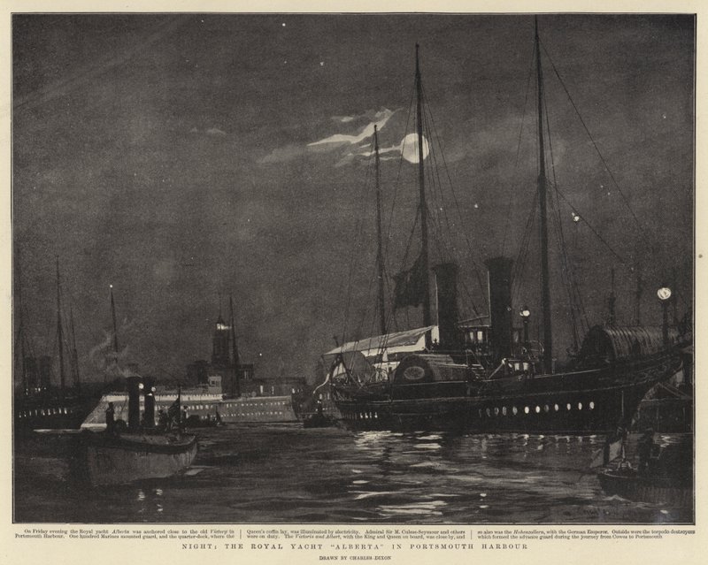 Noc, Royal Yacht Alberta w porcie Portsmouth autorstwa Charles Edward Dixon