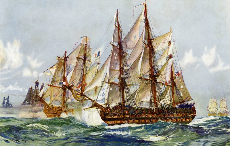 Zdobycie Duguay Trouin (Implacable) po Trafalgarze, 1805 autorstwa Charles Edward Dixon