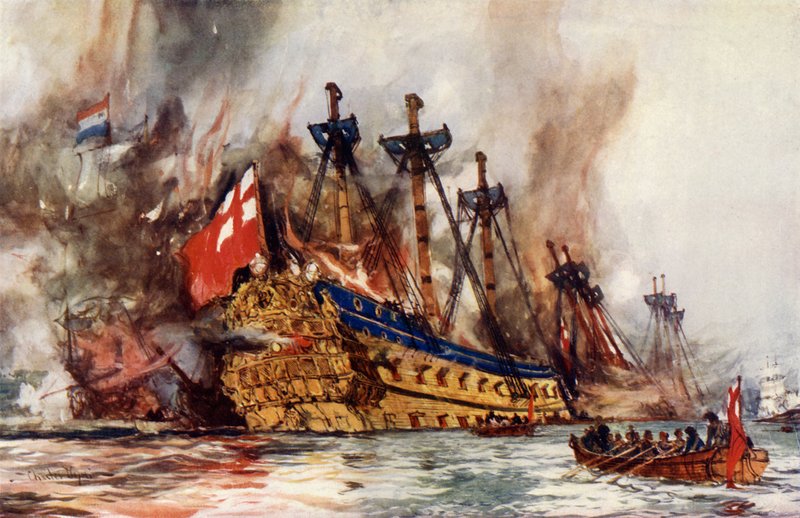 The Burning of the London przez Holendrów autorstwa Charles Edward Dixon