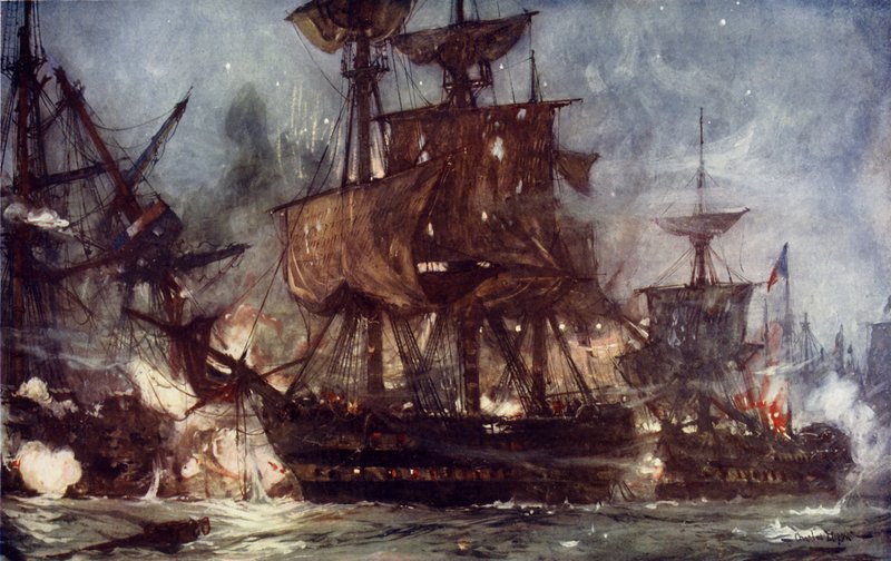 Majestic w bitwie nad Nilem, 1798 autorstwa Charles Edward Dixon