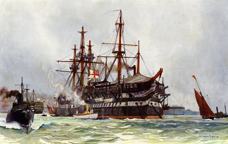 The Old Implacable (Duguay Trouin) w Devonport, 1901 autorstwa Charles Edward Dixon