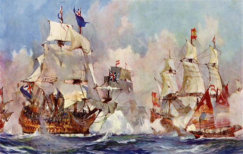 Książę Jerzy w bitwie pod Malagą, 1704 autorstwa Charles Edward Dixon