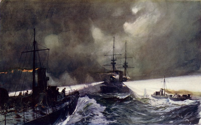 Łodzie torpedowe w akcji podczas manewrów morskich autorstwa Charles Edward Dixon