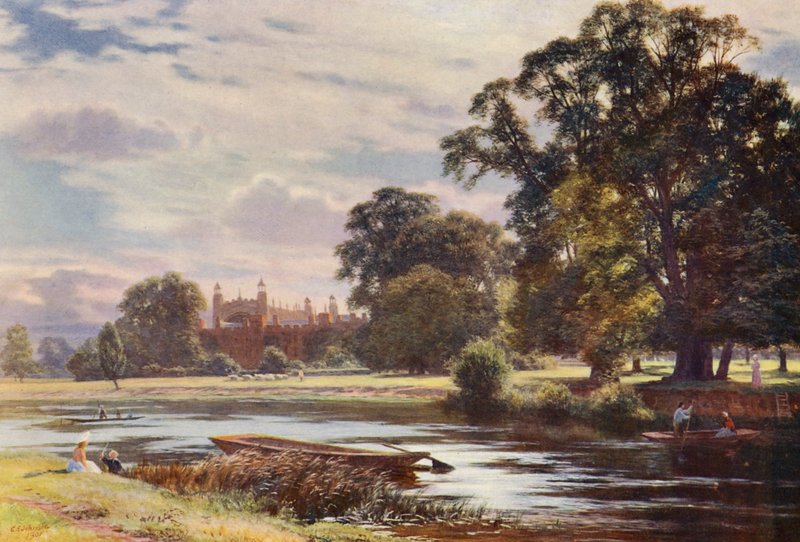 Odległy widok na Eton College (kolorowa litografia) autorstwa Charles Edward Johnson