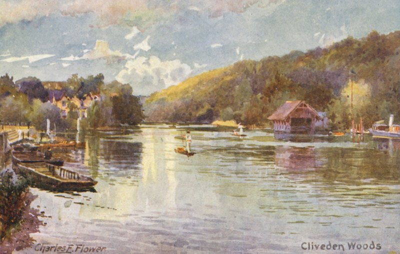 Tamiza: Cliveden Woods (kolorowa litografia) autorstwa Charles Edwin Flower