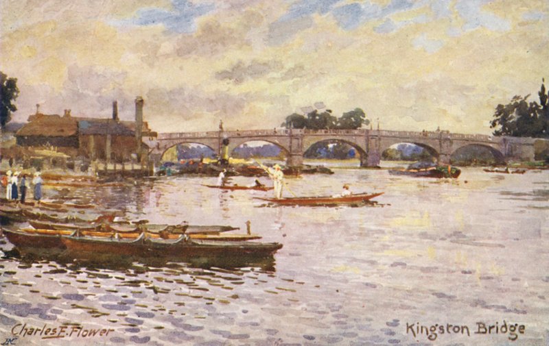 Tamiza: Kingston Bridge (kolorowa litografia) autorstwa Charles Edwin Flower