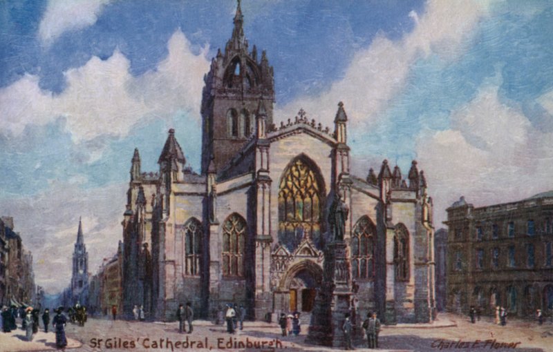 Katedra św. Idziego, Edynburg, Szkocja (kolor lito) autorstwa Charles Edwin Flower