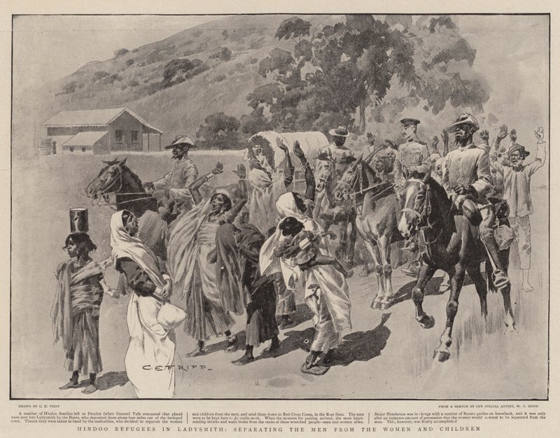 Uchodźcy Hindoo w Ladysmith, oddzielenie mężczyzn od kobiet i dzieci autorstwa Charles Edwin Fripp